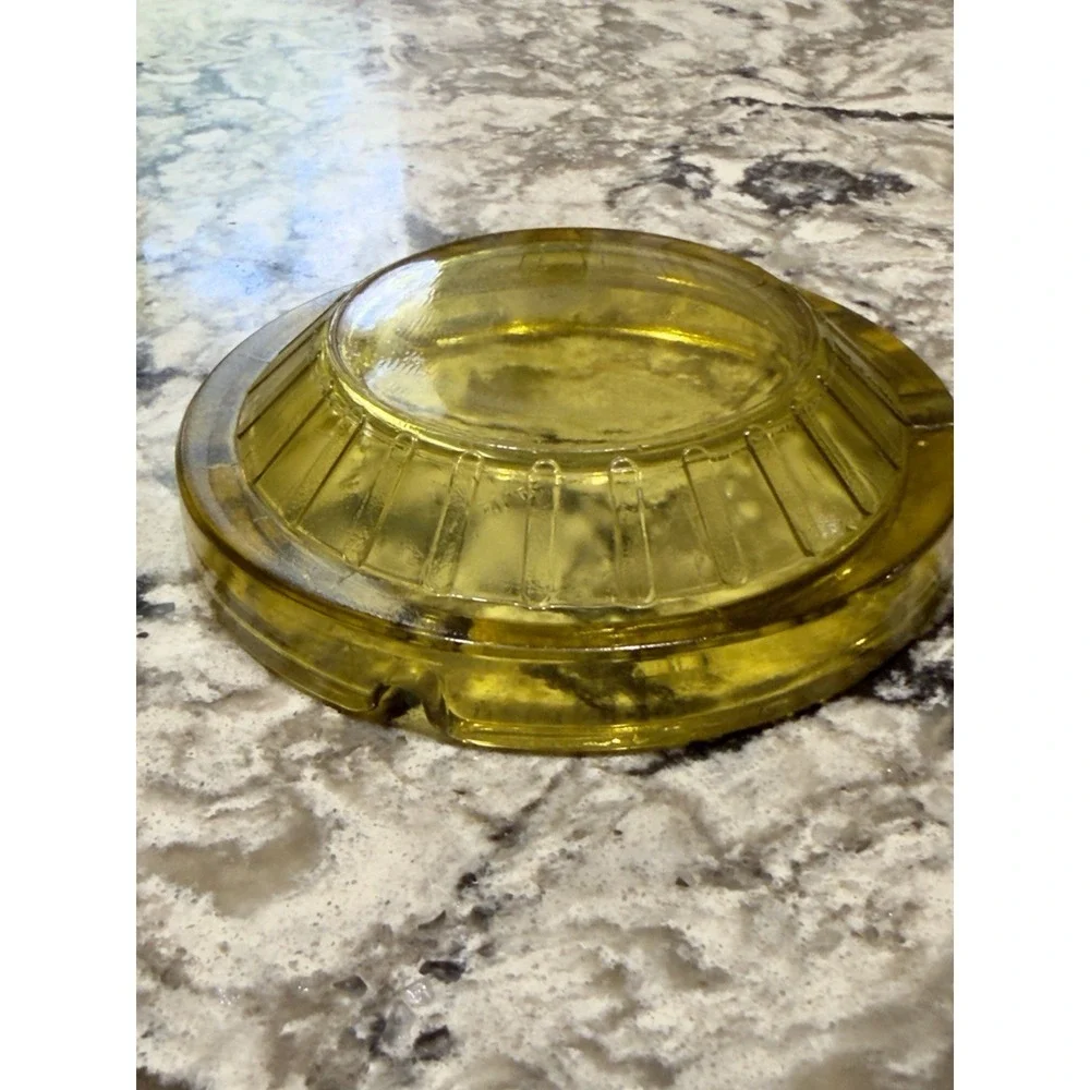 Vintage Amber Glass Round Ashtray 4.5
